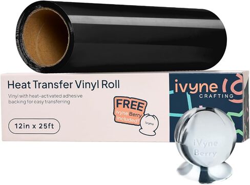 Ivyne ، HTV Heat Transfer Vinyl Roll ، الحديد على صفائح الفينيل لـ Cricut ، فينيل الصحافة الحرارية للقمصان ، القبعات ، ومشاريع الصياغة ، 12 "× 25 قدمًا من الفينيل الأبيض ، بلاك ، أسود in Kuwait