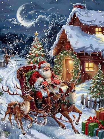 Reofrey DIY Diamond Art Painting Kits for Adults Santa Claus, Diamond Art Christmas Full Drill Round Rhinestone, Cross Stitch Embroidery Canvas for Crafts Home Decor 12x16inch/30x40cm in Saudi Arabia