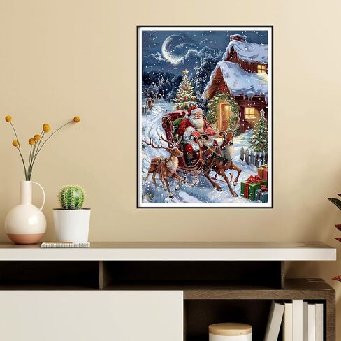 Reofrey DIY Diamond Art Painting Kits for Adults Santa Claus, Diamond Art Christmas Full Drill Round Rhinestone, Cross Stitch Embroidery Canvas for Crafts Home Decor 12x16inch/30x40cm in Saudi Arabia