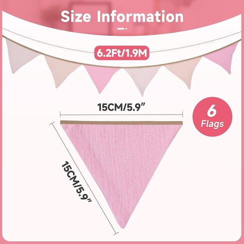 GCQQ Pennant Banner Flags, 6.2Ft Pink Nursery Garland, 6Pcs Boho Nursery Banner Decoration, Double-side Baby Nursery Garland Decor for Girl Toddler Room, Nursery Wall, Bed, Baby Shower, Birthday Party in Saudi Arabia