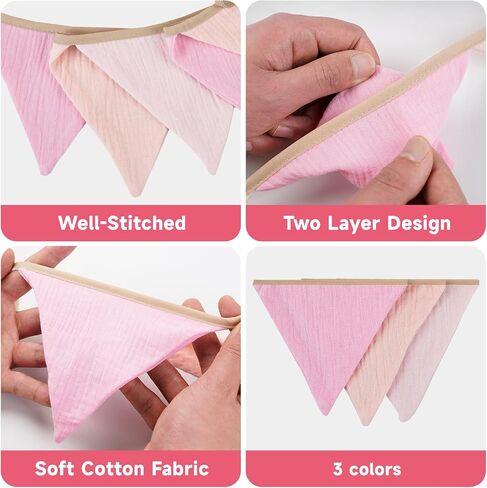 GCQQ Pennant Banner Flags, 6.2Ft Pink Nursery Garland, 6Pcs Boho Nursery Banner Decoration, Double-side Baby Nursery Garland Decor for Girl Toddler Room, Nursery Wall, Bed, Baby Shower, Birthday Party in Saudi Arabia