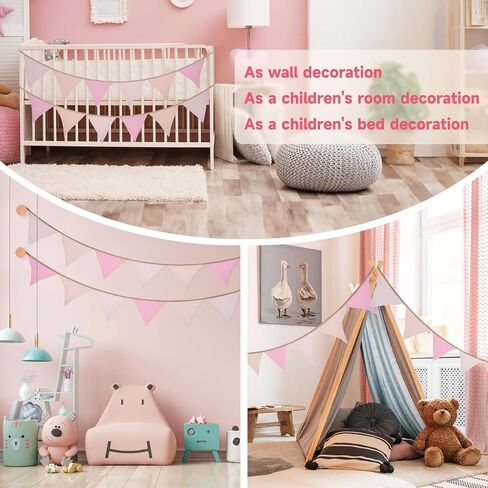 GCQQ Pennant Banner Flags, 6.2Ft Pink Nursery Garland, 6Pcs Boho Nursery Banner Decoration, Double-side Baby Nursery Garland Decor for Girl Toddler Room, Nursery Wall, Bed, Baby Shower, Birthday Party in Saudi Arabia