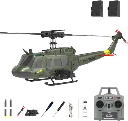 RC ERA C032 UH-1 Huey 6CH Helicopter for Adults, 1/48 Scale RC Helicopter Brushless with 6-Axis Gyroscope Stabilization, with Altitude Hold & 3D Inverted Flight, 2 Battery in Saudi Arabia