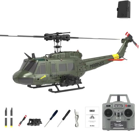 RC ERA C032 UH-1 Huey 6CH Helicopter for Adults, 1/48 Scale RC Helicopter Brushless with 6-Axis Gyroscope Stabilization, with Altitude Hold & 3D Inverted Flight, 2 Battery in Kuwait