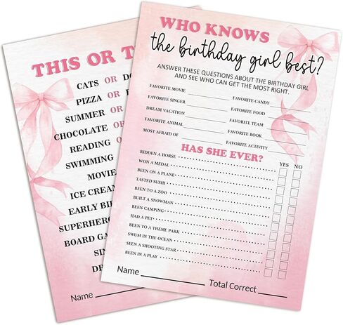 Birthday Party Games Card, Who Knows The Birthday Girl Best, Girls Sleepover Party Supplies for The Girls Card Game, 5x7 Inch Set of 25 Game Cards (Pink, Double-Sided) - A03 in Saudi Arabia