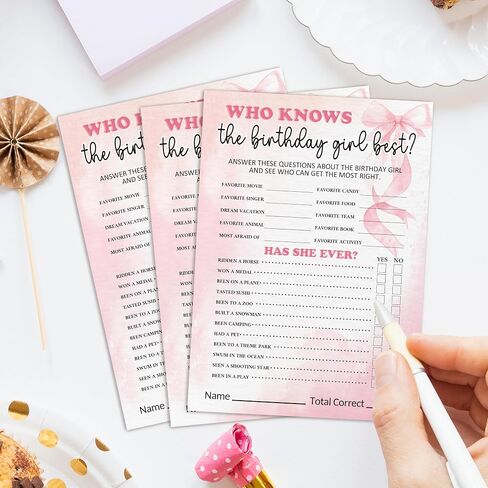 Birthday Party Games Card, Who Knows The Birthday Girl Best, Girls Sleepover Party Supplies for The Girls Card Game, 5x7 Inch Set of 25 Game Cards (Pink, Double-Sided) - A03 in Saudi Arabia