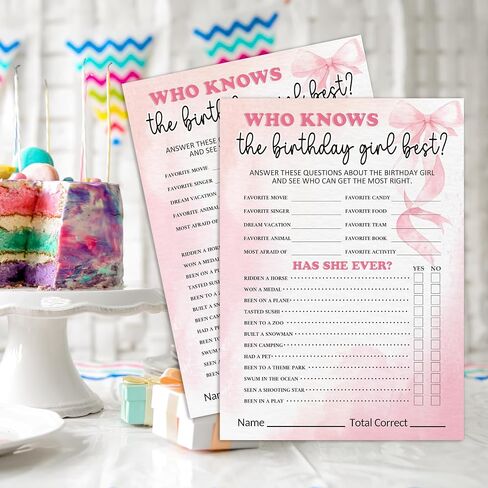 Birthday Party Games Card, Who Knows The Birthday Girl Best, Girls Sleepover Party Supplies for The Girls Card Game, 5x7 Inch Set of 25 Game Cards (Pink, Double-Sided) - A03 in Saudi Arabia