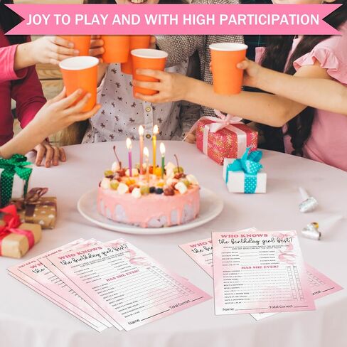 Birthday Party Games Card, Who Knows The Birthday Girl Best, Girls Sleepover Party Supplies for The Girls Card Game, 5x7 Inch Set of 25 Game Cards (Pink, Double-Sided) - A03 in Saudi Arabia