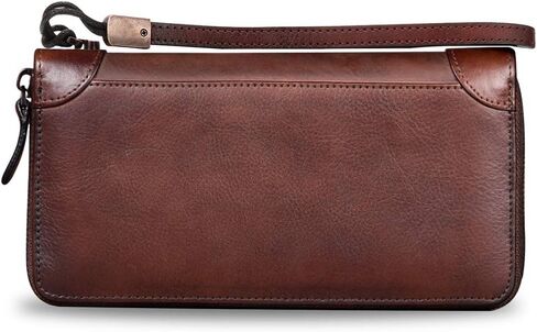 محفظة جلدية أصلية للنساء ذات استخدام مزدوج بسحاب طويل محفظة كلاسيكية مصنوعة يدويًا من جلد البقر وحامل بطاقات منظم (رمادي داكن) in Kuwait