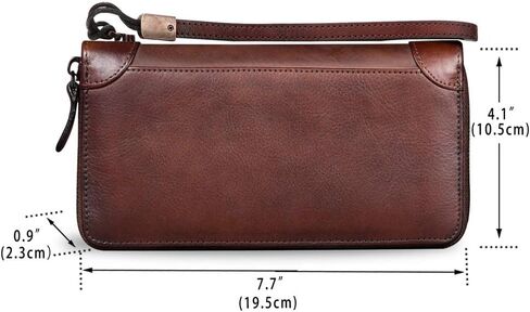 محفظة جلدية أصلية للنساء ذات استخدام مزدوج بسحاب طويل محفظة كلاسيكية مصنوعة يدويًا من جلد البقر وحامل بطاقات منظم (رمادي داكن) in Kuwait