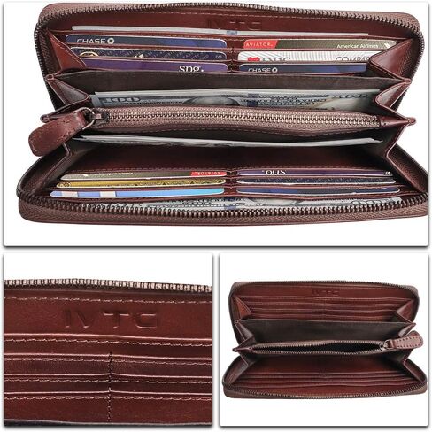 محفظة جلدية أصلية للنساء ذات استخدام مزدوج بسحاب طويل محفظة كلاسيكية مصنوعة يدويًا من جلد البقر وحامل بطاقات منظم (رمادي داكن) in Kuwait