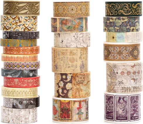 Vintage Washi Tape Set - 24 Rolls Arts Adhesive Tapes Assorted Retro Decorative Masking Tape Sets for Craft, Kids, Scrapbook, DIY, Gift Wrapping (12-Mystic Tarot) in Kuwait