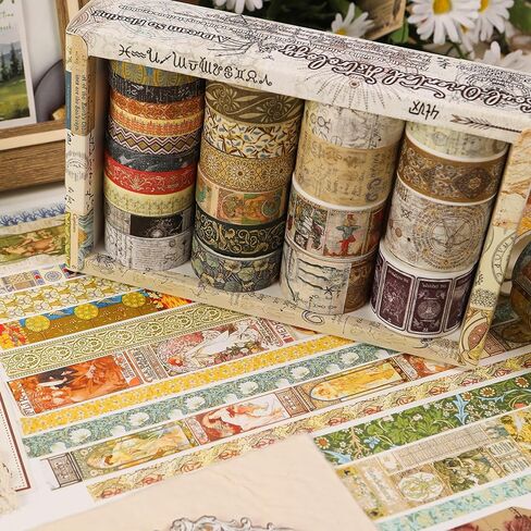 Vintage Washi Tape Set - 24 Rolls Arts Adhesive Tapes Assorted Retro Decorative Masking Tape Sets for Craft, Kids, Scrapbook, DIY, Gift Wrapping (12-Mystic Tarot) in Kuwait