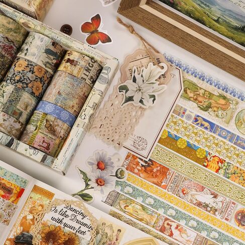 Vintage Washi Tape Set - 24 Rolls Arts Adhesive Tapes Assorted Retro Decorative Masking Tape Sets for Craft, Kids, Scrapbook, DIY, Gift Wrapping (12-Mystic Tarot) in Kuwait