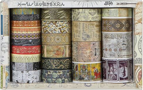 Vintage Washi Tape Set - 24 Rolls Arts Adhesive Tapes Assorted Retro Decorative Masking Tape Sets for Craft, Kids, Scrapbook, DIY, Gift Wrapping (12-Mystic Tarot) in Kuwait