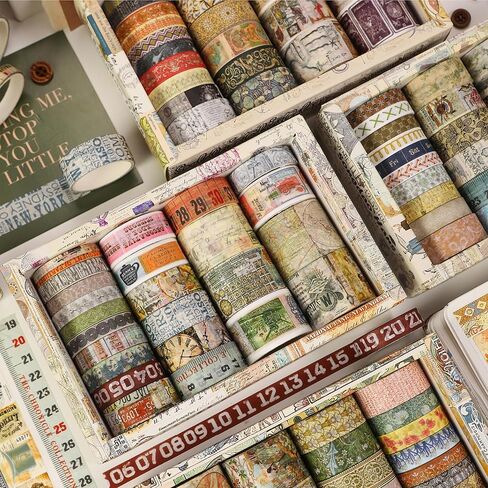 Vintage Washi Tape Set - 24 Rolls Arts Adhesive Tapes Assorted Retro Decorative Masking Tape Sets for Craft, Kids, Scrapbook, DIY, Gift Wrapping (12-Mystic Tarot) in Kuwait