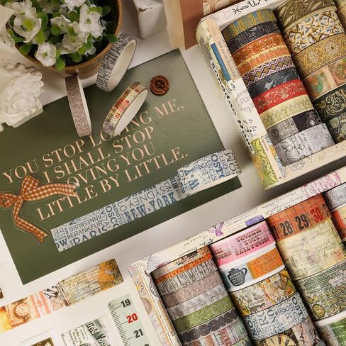 Vintage Washi Tape Set - 24 Rolls Arts Adhesive Tapes Assorted Retro Decorative Masking Tape Sets for Craft, Kids, Scrapbook, DIY, Gift Wrapping (12-Mystic Tarot) in Kuwait