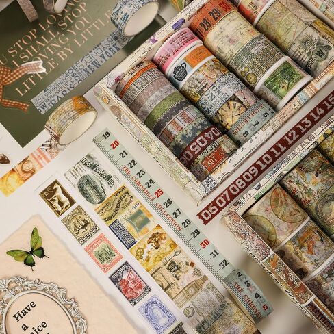 Vintage Washi Tape Set - 24 Rolls Arts Adhesive Tapes Assorted Retro Decorative Masking Tape Sets for Craft, Kids, Scrapbook, DIY, Gift Wrapping (12-Mystic Tarot) in Kuwait