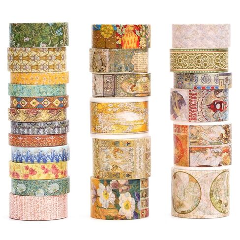 Vintage Washi Tape Set - 24 Rolls Arts Adhesive Tapes Assorted Retro Decorative Masking Tape Sets for Craft, Kids, Scrapbook, DIY, Gift Wrapping (12-Mystic Tarot) in Kuwait