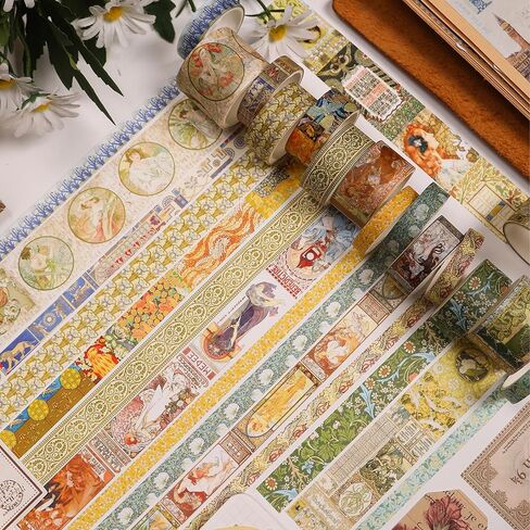 Vintage Washi Tape Set - 24 Rolls Arts Adhesive Tapes Assorted Retro Decorative Masking Tape Sets for Craft, Kids, Scrapbook, DIY, Gift Wrapping (12-Mystic Tarot) in Kuwait