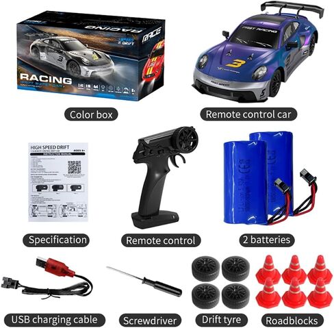 KF28 1/16 SCALE DRIFT RC CAR مع CART RTR 2.4 جيجا هرتز تنسجم الكامل 2.4 جيجا هرتز سيارات سباق السرعة (الأسود) in Kuwait