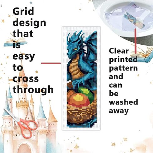 INFUNLY 6 Set DIY Cross Stitch Bookmark Kit Loong Cross Stitch Kits 8"x2.4" Pre-Printed Dragon Stamped Embroidery Bookmark Kit with Instructions for Beginners Book Lovers Adults Gift in Saudi Arabia