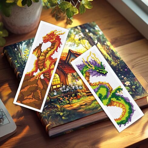 INFUNLY 6 Set DIY Cross Stitch Bookmark Kit Loong Cross Stitch Kits 8"x2.4" Pre-Printed Dragon Stamped Embroidery Bookmark Kit with Instructions for Beginners Book Lovers Adults Gift in Saudi Arabia