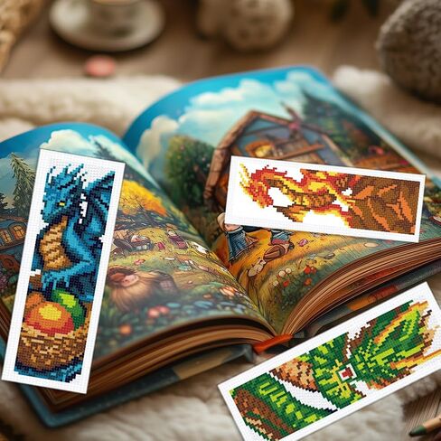 INFUNLY 6 Set DIY Cross Stitch Bookmark Kit Loong Cross Stitch Kits 8"x2.4" Pre-Printed Dragon Stamped Embroidery Bookmark Kit with Instructions for Beginners Book Lovers Adults Gift in Saudi Arabia