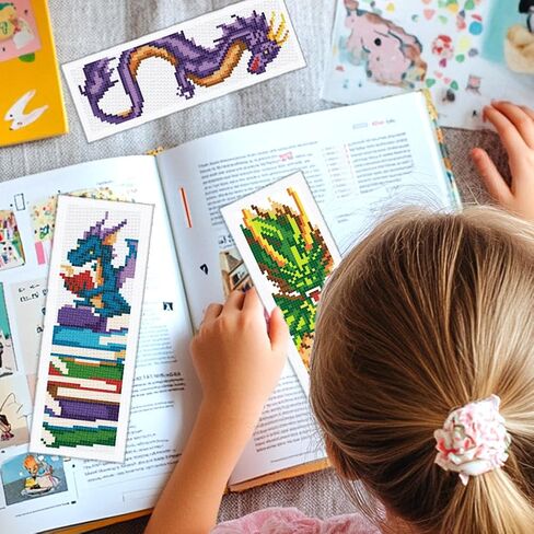 INFUNLY 6 Set DIY Cross Stitch Bookmark Kit Loong Cross Stitch Kits 8"x2.4" Pre-Printed Dragon Stamped Embroidery Bookmark Kit with Instructions for Beginners Book Lovers Adults Gift in Saudi Arabia
