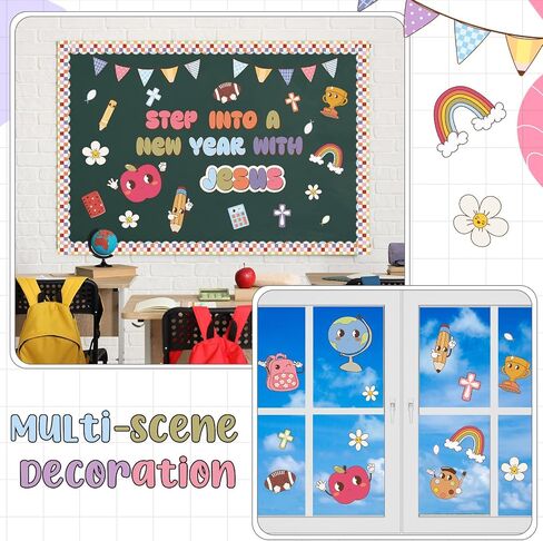 Christian Bulletin Board Decorations Sets Classroom Cutouts Back to School Chalkboard Decor Sunday School Groovy Religious Church Borders Decor Cross Step into a New Year with Jesus (Vintage) in Saudi Arabia