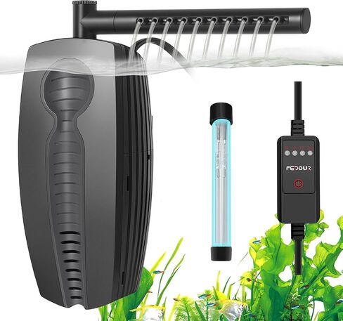 FEDOUR 165GPH Aquarium Filter U-V, 8W Adjustable Fish Tank Filter, U-V Submersible Internal Filter for 10-50 Gallon Tank, with Biochemical Cotton in Kuwait
