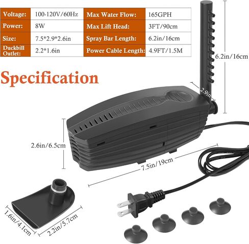 FEDOUR 165GPH Aquarium Filter U-V, 8W Adjustable Fish Tank Filter, U-V Submersible Internal Filter for 10-50 Gallon Tank, with Biochemical Cotton in Kuwait