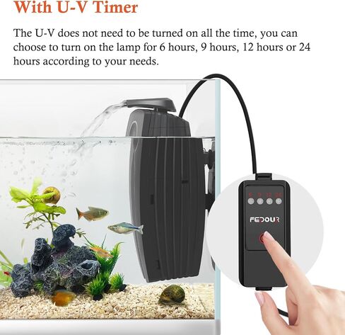 FEDOUR 165GPH Aquarium Filter U-V, 8W Adjustable Fish Tank Filter, U-V Submersible Internal Filter for 10-50 Gallon Tank, with Biochemical Cotton in Kuwait