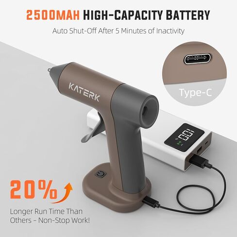 Katerk Cordless Hot Glue Gun Kit, 30s Fast Heating, Mini Glue Gun with 20 Glue Sticks, Compact & Portable with 2500mAh Built-in Battery, Auto Shut-Off, Ideal for DIY, School Crafts & Repairs (Khaki) in Saudi Arabia