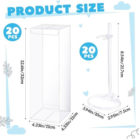 40 Pcs Doll Display Stands with Gift Boxes Action Figure Stands for 9 to 12 Inch Dolls Adjustable Waist Clip Holder for Home Shop Birthday Party Favor (Transparent) in Kuwait
