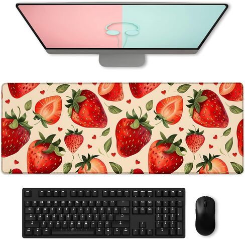 Sweet Fresh Strawberry Gaming Mouse Pad, Large Fruit Desk Mat for Keyboard Computer Laptop, Extended Non-Slip Rubber Base Desktop Mousepad for Office Home Accessories 31.5"×11.8" in Saudi Arabia
