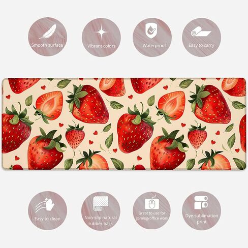 Sweet Fresh Strawberry Gaming Mouse Pad, Large Fruit Desk Mat for Keyboard Computer Laptop, Extended Non-Slip Rubber Base Desktop Mousepad for Office Home Accessories 31.5"×11.8" in Saudi Arabia