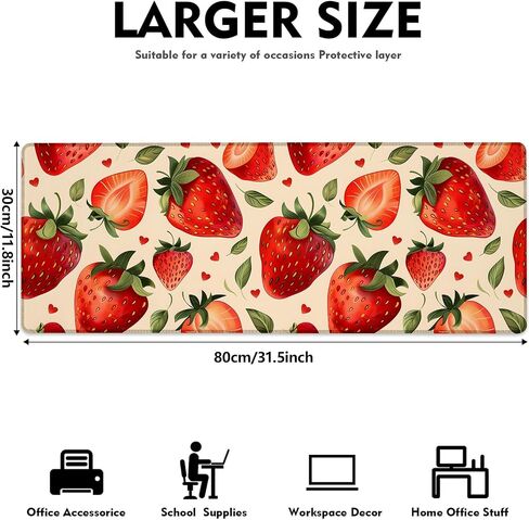 Sweet Fresh Strawberry Gaming Mouse Pad, Large Fruit Desk Mat for Keyboard Computer Laptop, Extended Non-Slip Rubber Base Desktop Mousepad for Office Home Accessories 31.5"×11.8" in Saudi Arabia