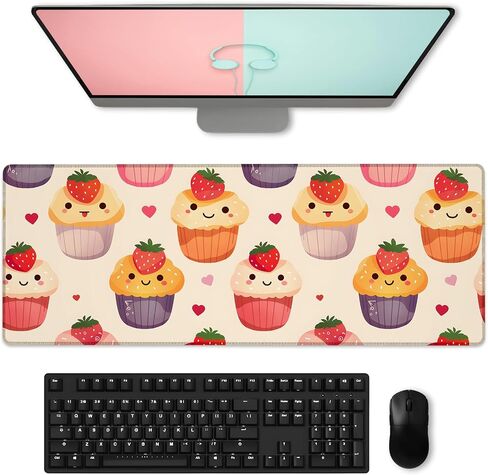 Sweet Fresh Strawberry Gaming Mouse Pad, Large Fruit Desk Mat for Keyboard Computer Laptop, Extended Non-Slip Rubber Base Desktop Mousepad for Office Home Accessories 31.5"×11.8" in Saudi Arabia