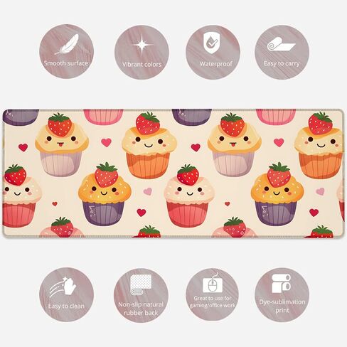 Sweet Fresh Strawberry Gaming Mouse Pad, Large Fruit Desk Mat for Keyboard Computer Laptop, Extended Non-Slip Rubber Base Desktop Mousepad for Office Home Accessories 31.5"×11.8" in Saudi Arabia