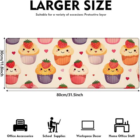 Sweet Fresh Strawberry Gaming Mouse Pad, Large Fruit Desk Mat for Keyboard Computer Laptop, Extended Non-Slip Rubber Base Desktop Mousepad for Office Home Accessories 31.5"×11.8" in Saudi Arabia