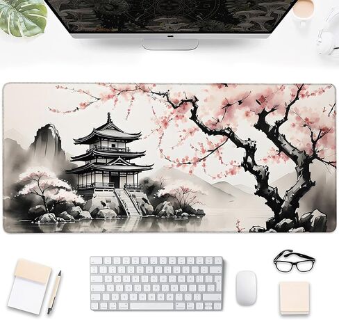 Desk Mat, Misty Forest Foggy Mountain Large Extended Gaming Mouse Pad,Waterproof Non-Slip Rubber Base and Stitched Edges Desk Pad for Work Game Office Home 35.4x15.7in in Saudi Arabia