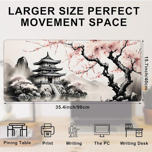 Desk Mat, Misty Forest Foggy Mountain Large Extended Gaming Mouse Pad,Waterproof Non-Slip Rubber Base and Stitched Edges Desk Pad for Work Game Office Home 35.4x15.7in in Saudi Arabia