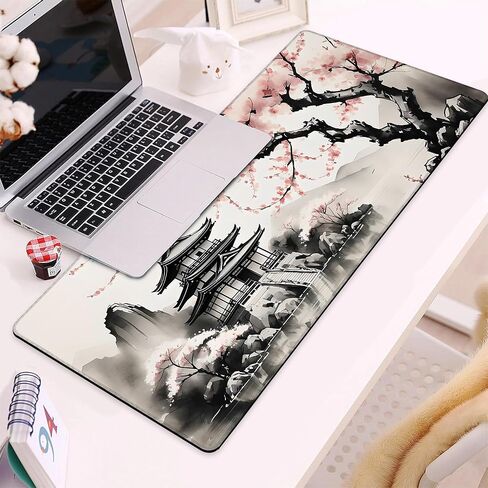 Desk Mat, Misty Forest Foggy Mountain Large Extended Gaming Mouse Pad,Waterproof Non-Slip Rubber Base and Stitched Edges Desk Pad for Work Game Office Home 35.4x15.7in in Saudi Arabia
