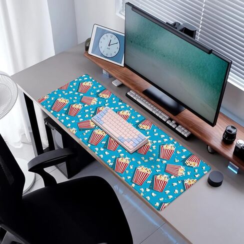 Popcorn Movie Gaming Mouse Pad, Desk Mat, Non-Slip Rubber Base Cool Aesthetic MousePads for Computer Laptop Keyboard Office School Home Desktop Accessories Decor 31.5" x 11.8" in Saudi Arabia