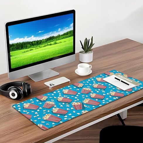 Popcorn Movie Gaming Mouse Pad, Desk Mat, Non-Slip Rubber Base Cool Aesthetic MousePads for Computer Laptop Keyboard Office School Home Desktop Accessories Decor 31.5" x 11.8" in Saudi Arabia
