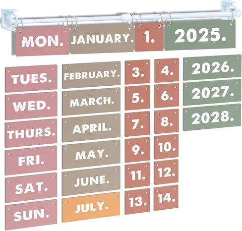 مجموعة Boho Calendar Bulletin Board - تقويم قوس قزح Flip لزينة الفصول الدراسية ، مع 54 بطاقة تاريخ قابلة للتعديل لتوصيلات ديكور المنزل الفصول الدراسية - النوع المنتظم in Saudi Arabia