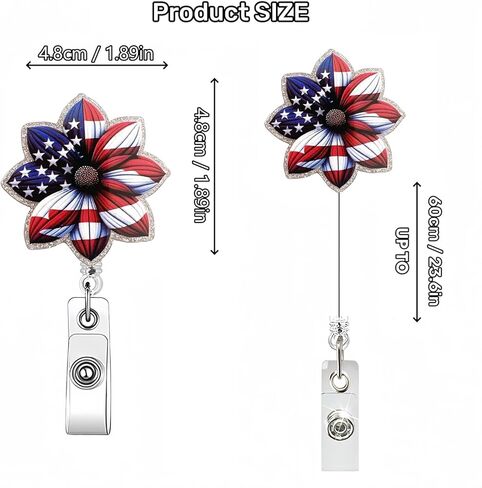 4th of July Retractable Badge Reel | Heart American Flag Design Badge Holder,Funny Acrylic ID Name Glitter Badge Holder with Alligator Clip,for Nurses, Doctors,Teachers, Students, Workers in Kuwait