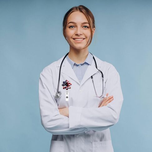 4th of July Retractable Badge Reel | Heart American Flag Design Badge Holder,Funny Acrylic ID Name Glitter Badge Holder with Alligator Clip,for Nurses, Doctors,Teachers, Students, Workers in Kuwait