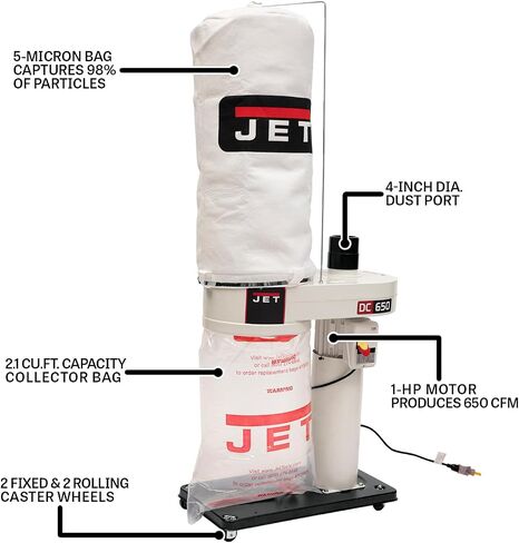 JET Dust Collector, 650 Series, 5-Micron Bag Filter, 1 HP, 115/230V 1Ph (Model DC-650MK) in Saudi Arabia